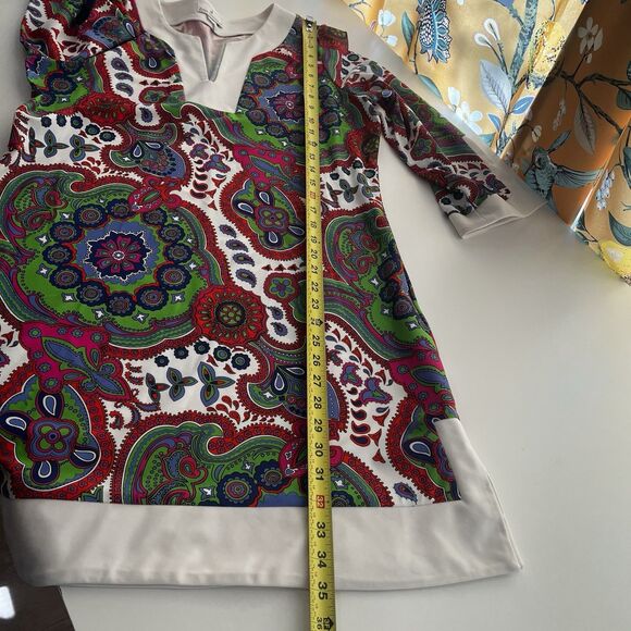 Jude Connally Holly Paisley Bright Colorful Tunic Mini  Shift Dress V-Neck XL - Picture 9 of 9